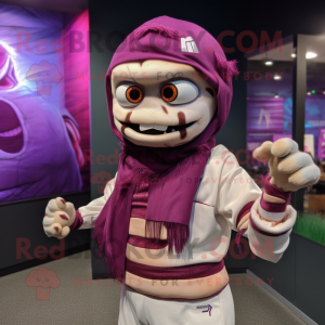 Magenta Mummy mascot costume character dressed with a Baseball Tee and Beanies