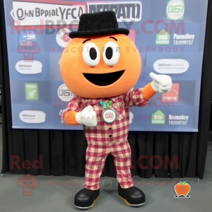 Peach Wrist Watch mascot costume character dressed with a Flannel Shirt and Cufflinks