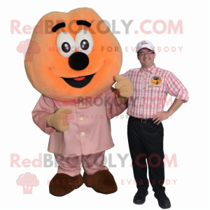 Peach Wrist Watch mascot costume character dressed with a Flannel Shirt and Cufflinks