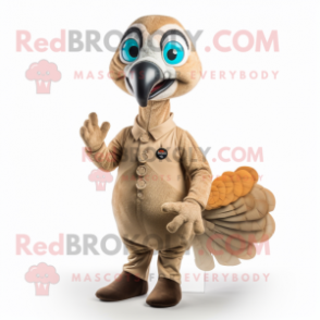 Tan Peacock mascot costume character dressed with a Romper and Cufflinks