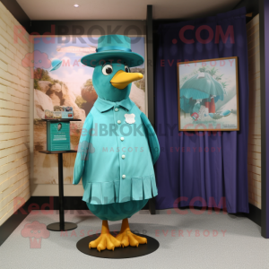 Teal Pigeon maskot kostume...