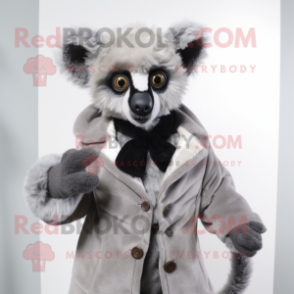 Gray Lemur mascot costume character dressed with a Coat and Ties