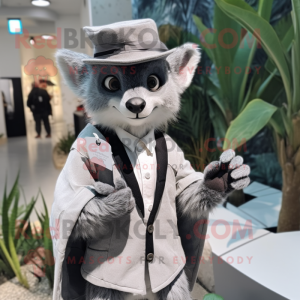 Gray Lemur mascot costume character dressed with a Coat and Ties
