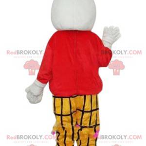 Polar bear mascot with a yellow checkered outfit -