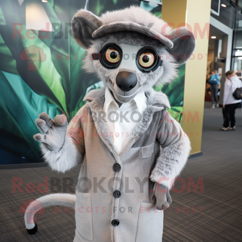 Gray Lemur mascot costume character dressed with a Coat and Ties Gray Lemur mascot costume character dressed with a Coat and Ties