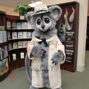 Gray Lemur mascot costume character dressed with a Coat and Ties