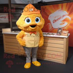 Gold Fish And Chips mascot costume character dressed with a Henley Shirt and Shoe laces