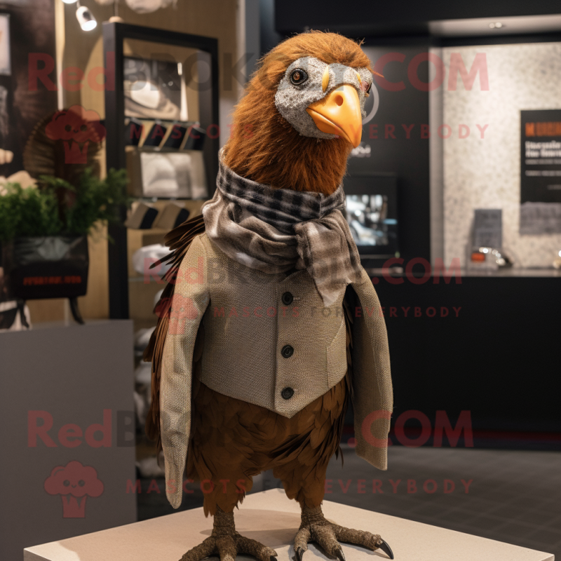 Brown Guinea Fowl mascot costume character dressed with a Trousers and Scarf clips Brown Guinea Fowl mascot costume character dressed with a Trousers and Scarf clips