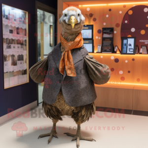 Brown Guinea Fowl mascot costume character dressed with a Trousers and Scarf clips