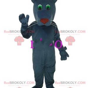 Gray panther mascot with beautiful green eyes. Panther costume