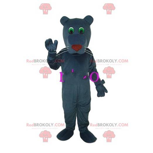 Gray panther mascot with beautiful green eyes. Panther costume
