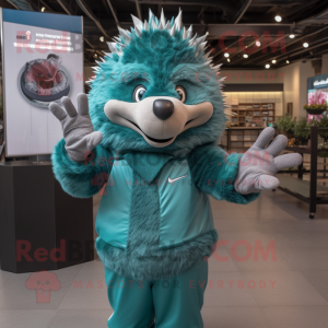 Teal Hedgehog maskot kostym...