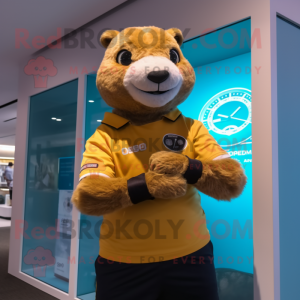 Gold Otter mascot costume character dressed with a Rash Guard and Digital watches