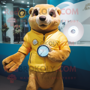 Gold Otter mascot costume character dressed with a Rash Guard and Digital watches