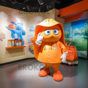 Orange Baseball Glove mascot costume character dressed with a Raincoat and Handbags