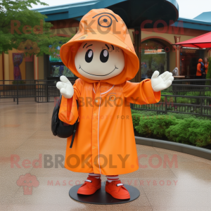 Orange Baseball Glove mascot costume character dressed with a Raincoat and Handbags