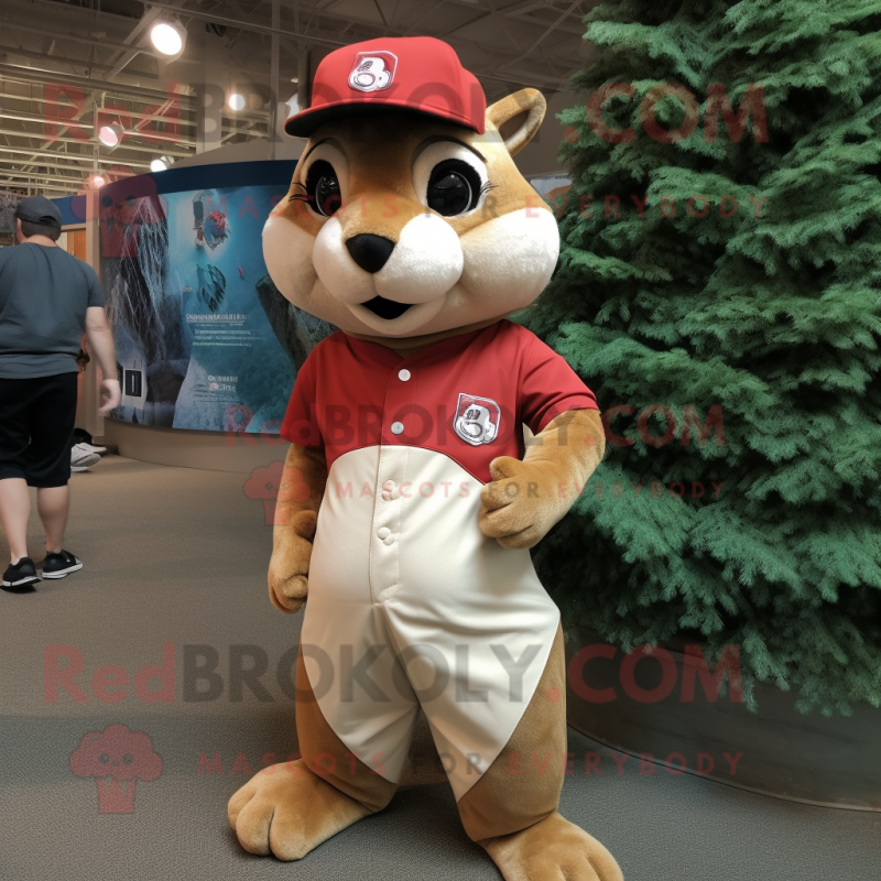 Tan Squirrel mascot costume character dressed with a Baseball Tee and Shoe laces