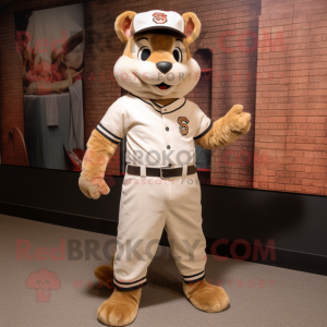 Tan Squirrel mascot costume character dressed with a Baseball Tee and Shoe laces