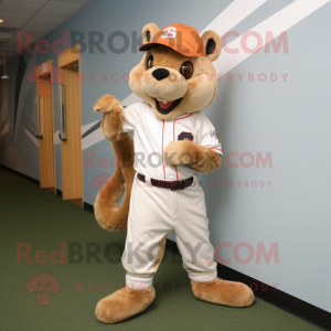 Tan Squirrel mascot costume character dressed with a Baseball Tee and Shoe laces