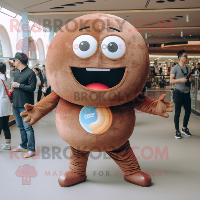 Brown Donut mascot costume character dressed with a Jeggings and Brooches