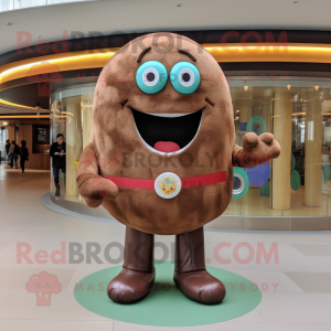Brown Donut mascot costume character dressed with a Jeggings and Brooches