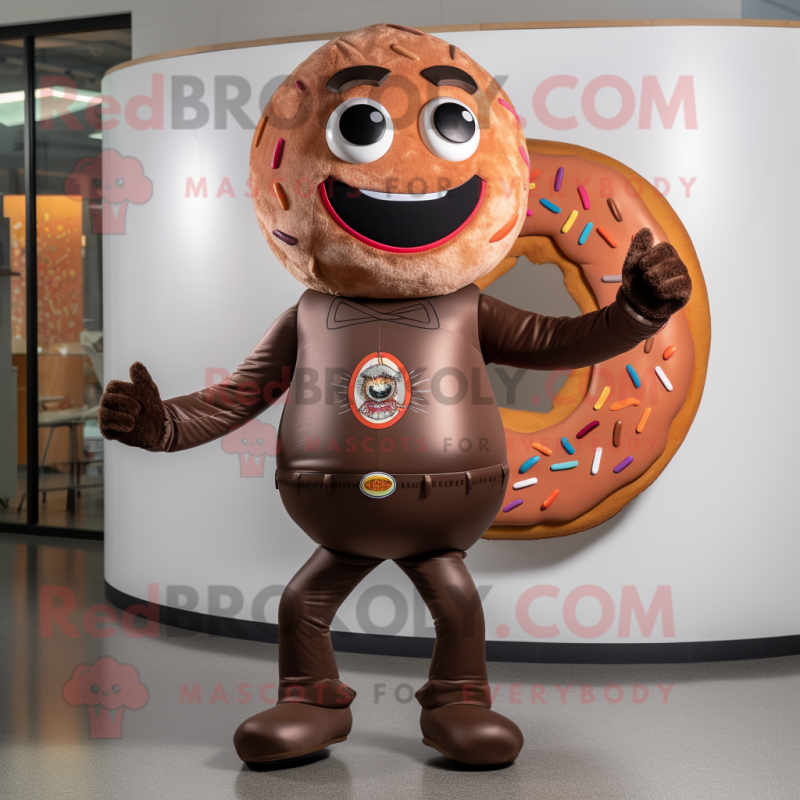 Brown Donut mascot costume character dressed with a Jeggings and Brooches Brown Donut mascot costume character dressed with a Jeggings and Brooches