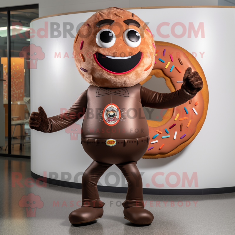 Brown Donut mascot costume character dressed with a Jeggings and Brooches