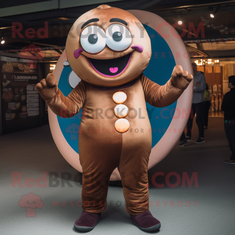 Brown Donut mascot costume character dressed with a Jeggings and Brooches