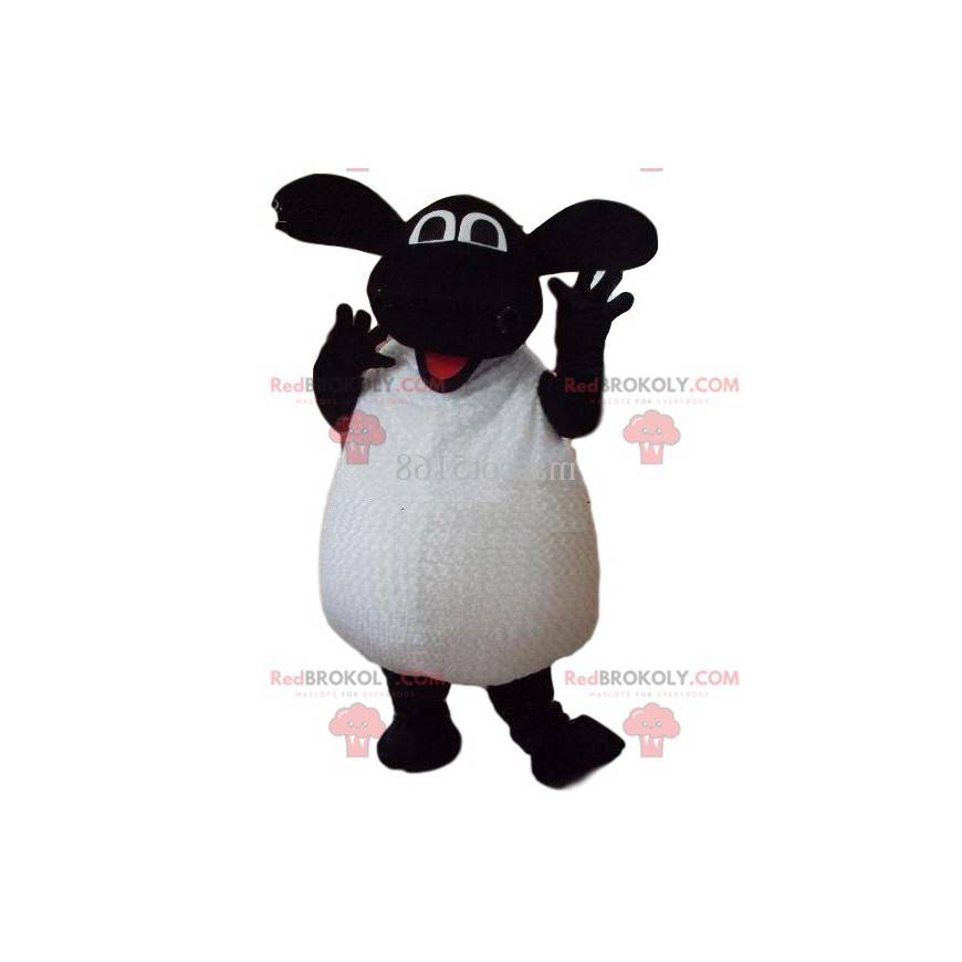 Bardzo entuzjastyczna maskotka biało-czarna owca. -