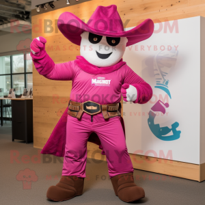 Magenta Cowboy mascot costume character dressed with a Bermuda Shorts and Ties