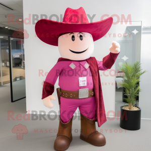 Magenta Cowboy mascot costume character dressed with a Bermuda Shorts and Ties