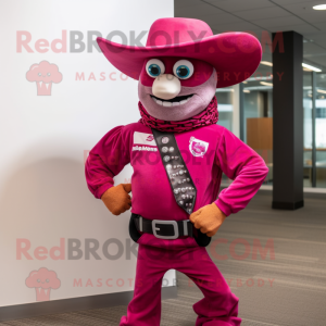 Magenta Cowboy mascot costume character dressed with a Bermuda Shorts and Ties