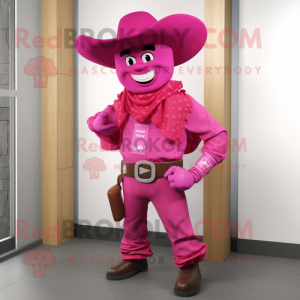 Magenta Cowboy mascot costume character dressed with a Bermuda Shorts and Ties