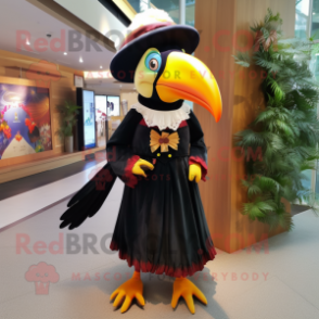 nan Toucan mascot costume character dressed with a A-Line Dress and Brooches