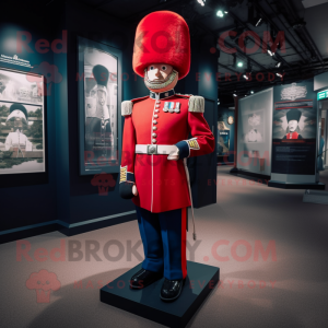 Red British Royal Guard mascot costume character dressed with a Dress Pants and Scarf clips