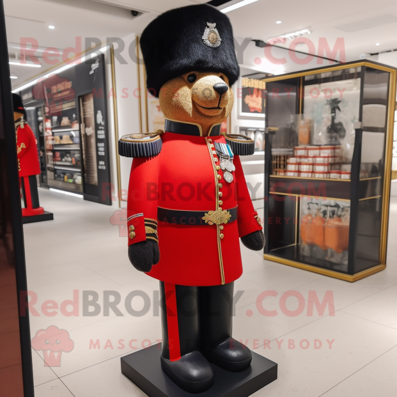 Red British Royal Guard mascot costume character dressed with a Dress Pants and Scarf clips