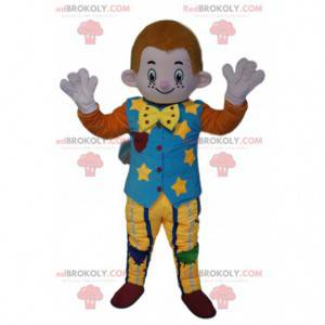 Mascotte de petit bonhomme roux avec un costume vintage -