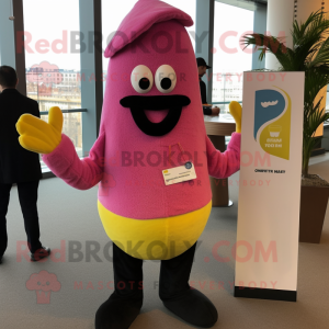 Pink Banana mascot costume character dressed with a Henley Tee and Cufflinks