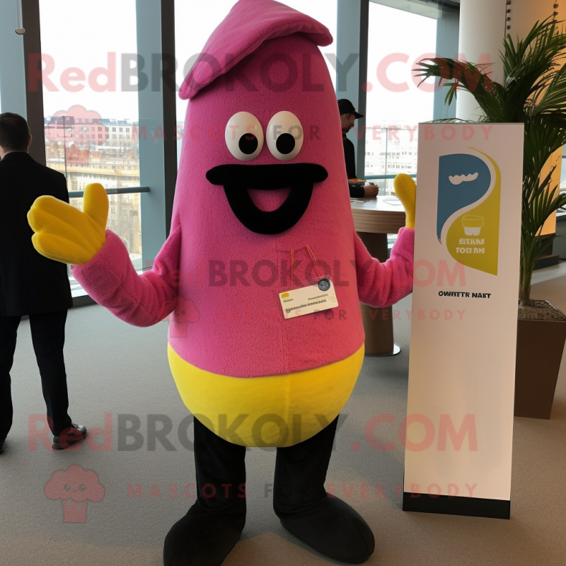 Pink Banana mascot costume character dressed with a Henley Tee and Cufflinks Pink Banana mascot costume character dressed with a Henley Tee and Cufflinks