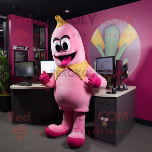 Pink Banana mascot costume character dressed with a Henley Tee and Cufflinks