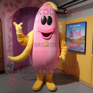 Pink Banana mascot costume character dressed with a Henley Tee and Cufflinks