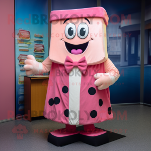 Pink Lasagna mascot costume character dressed with a Coat and Bow ties