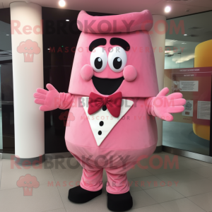 Pink Lasagna mascot costume character dressed with a Coat and Bow ties