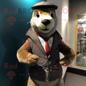 nan Otter mascot costume character dressed with a Blazer and Beanies