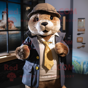 nan Otter mascot costume character dressed with a Blazer and Beanies