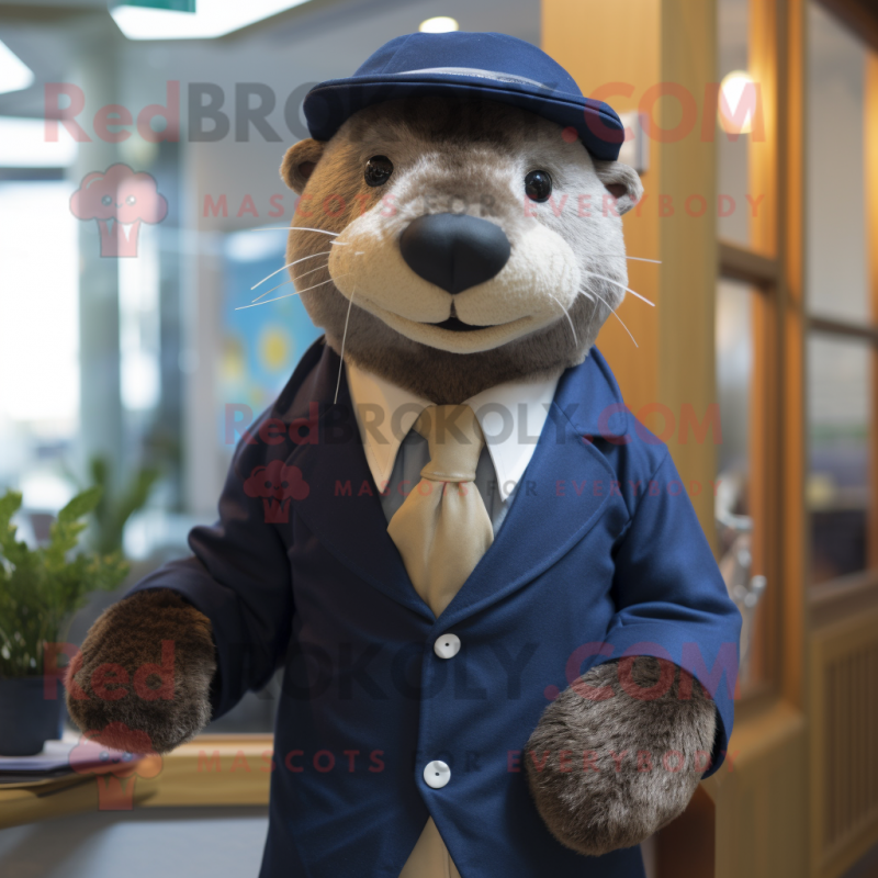 nan Otter mascot costume character dressed with a Blazer and Beanies