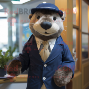 nan Otter mascot costume character dressed with a Blazer and Beanies