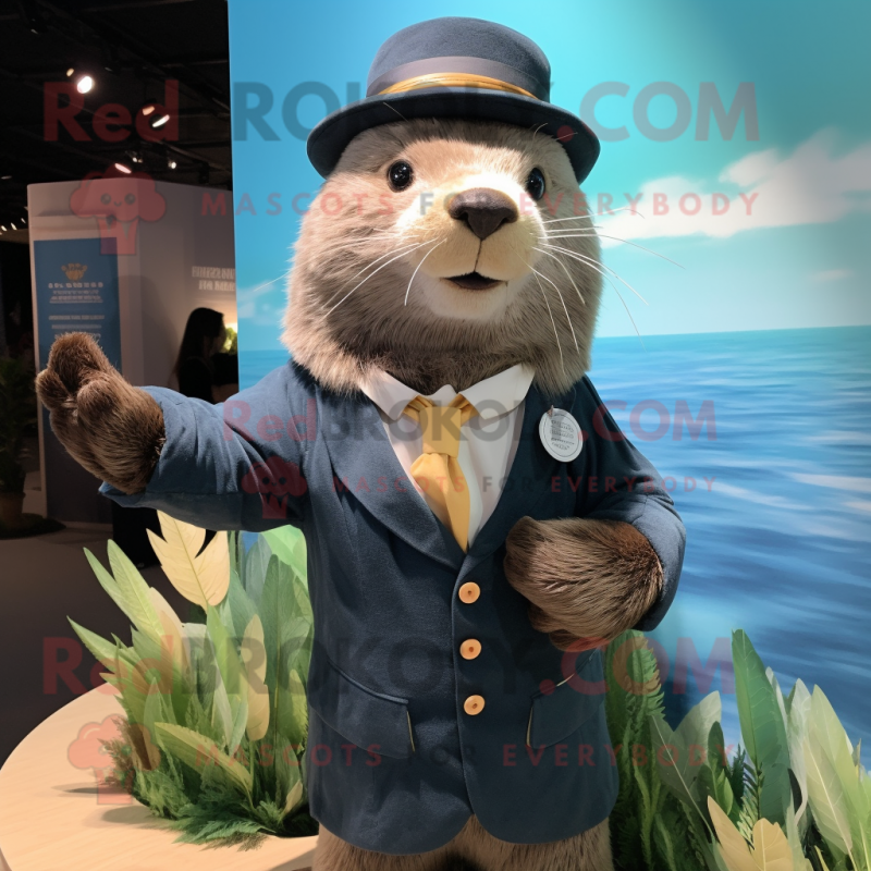 nan Otter mascot costume character dressed with a Blazer and Beanies