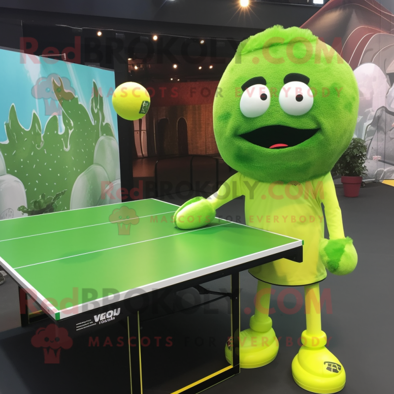 Lime Green Ping Pong Table mascot costume character dressed with a Leggings and Headbands Lime Green Ping Pong Table mascot costume character dressed with a Leggings and Headbands