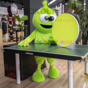 Lime Green Ping Pong Table mascot costume character dressed with a Leggings and Headbands